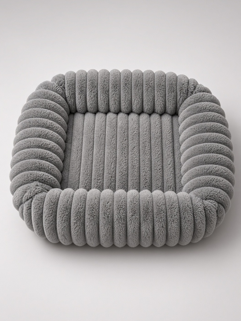 Plush Ribbed Pet Bed - Grey
